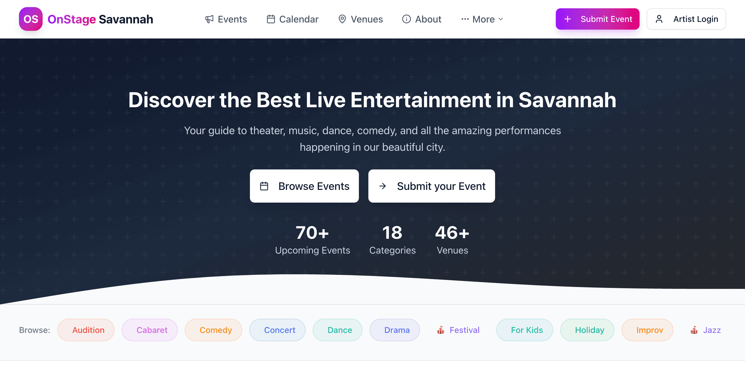 OnStage Savannah Homepage